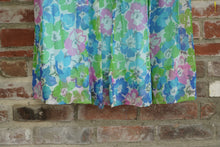 Load image into Gallery viewer, Vintage Green, Blue, and Pink Floral Dress, Velvet Detailing
